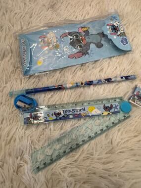 Stitch stationary set cute ruler pencil eraser sharpener and a pencil pouch